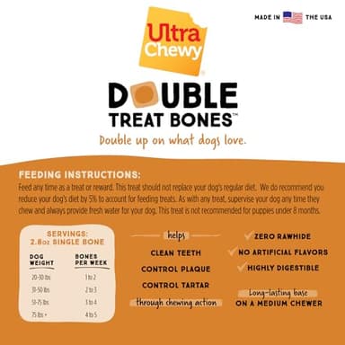 Ultra Chewy Peanut Butter Double Treat Bones: Long-Lasting Chews Made in USA, Highly Digestible, for Aggressive Chewers (Peanut Butter, 6 Count) - Image 5