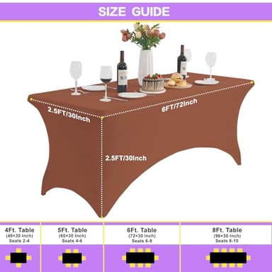 Heochy 2 Pack 6FT Brown Table Cloth for Rectangle Tables Stretch Tablecloth Rectangular Fitted Spandex Table Covers 6 ft for Birthday, Cocktail, Wedding, Banquet Outdoor Party - Image 5