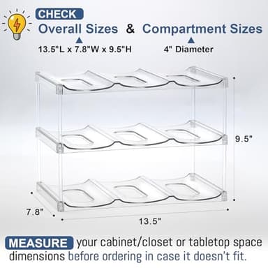 LARGER Compartment - Stackable Water Bottle Organizer Holder - for Stanley & Others' Large Tumbler - Clear Wine Rack, Cup Bottle Holder for Cabinet Home Countertop Fridge Pantry Shelf, 3 Tier Hold 9 - Image 5