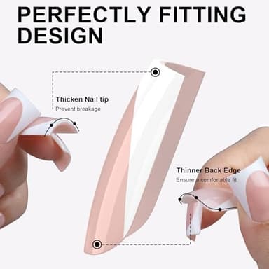 Anyos 16 Sizes French Tip Short Duck Press on Nails,Soft Gel Fake Nails Glossy 32pcs with Nail Glue (Classic French) - Image 3