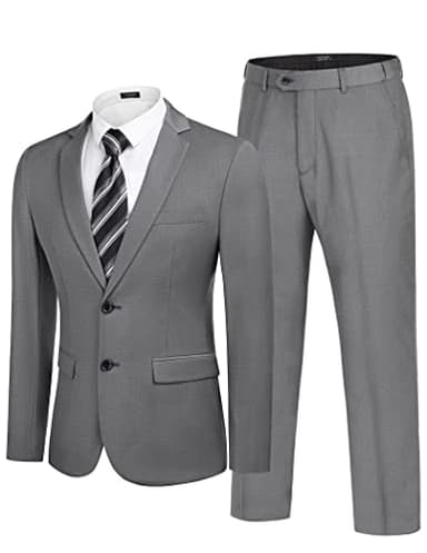 COOFANDY Men's 2 Piece Suits Slim Fit 2 Button Dress Suits Tuxedo Jacket Blazer Suit for Wedding Dinner Prom Grey - Image 1