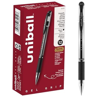 uniball Signo Grip Gel Pen, Stick, Medium 0.7 Mm, Black Ink, Silver/black Barrel, Dozen - Image 1