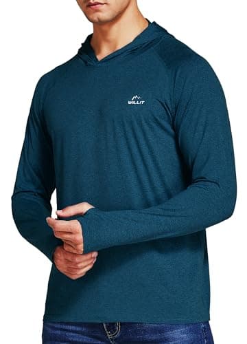 Willit Men's Sun Shirts UPF 50+ Rash Guard Long Sleeve Sun Protection Hoodie SPF UV Fishing Lightweight Athletic Running Heather Navy XXXL - Image 1