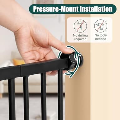 keny 29.7"-51.5" Extra Wide Baby Gate for Stairs, Easy Walk Thru Dog Gate with 21.1" Large Opening Door, Pressured Mounted No Drilling Pet Gate, 30" Tall, Black - Image 3