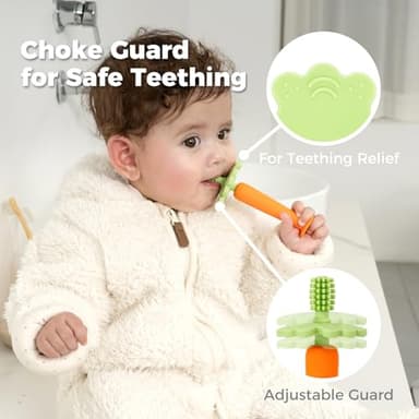 Papablic Baby Toothbrush Teether, Teething Toys 6-12 Months, 360° Carrot Teether Baby Easter Basket Stuffers, First Easter Gifts for Babies, Infant Toothbrush with Suction Base - Image 3