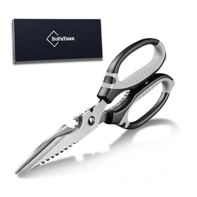 BoFuYuan Kitchen Scissors, 9-Inch Heavy Duty Multipurpose Food Cutting Shears, Detachable Dishwasher Safe, Sharp Serrated Blade, Ergonomic Non-Slip Handle for Food, Meat, Herbs, Black - Image 1