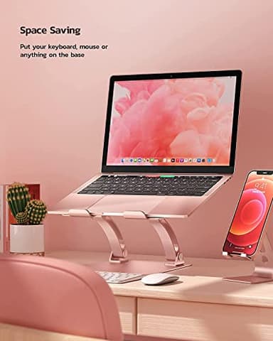 Nulaxy Fully Adjustable Laptop Stand for Desk, Dual Foldable Aluminum Computer Riser with Heat-Vent, Ergonomic Notebook Holder Portable Office Accessories Compatible with All 10-17" Laptops, Pink - Image 3
