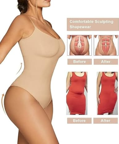 SHAPERX Women's Shapewear Bodysuit Tummy Control Body Shaper Seamless Sculpting Snatched Waist Body Suit,SZ5213-Beige-2XL/3XL - Image 6