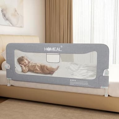 HOMEAL Bed Rail for Toddlers, 59in Foldable Toddler Bed Rails with U-Shape Base, Baby Bed Rail Guard for Twin Size, Full Size, Queen Size, King Size Beds, Toddler Bed Rail Guard, Grey - Image 1