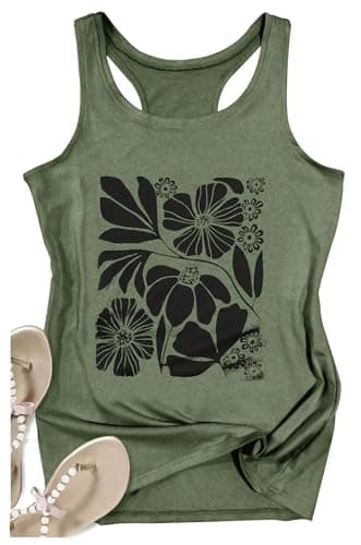 Boho Tank Tops for Women Retro Floral Graphic Tops Ladies Summer Basic Vacation Tank Tops 2025 Trendy Sleeveless T Shirt(Large,Floral Green 4) - Image 4