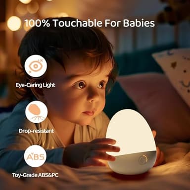 ZUZUKID Touch Egg Night Light for Baby Nursery, Rechargeable Portable Kids Nightlight Lamp with 1-6H Feeding Timer, 3 Color Temperatures Dimmable, Ideal for New Moms of Toddlers - Image 3