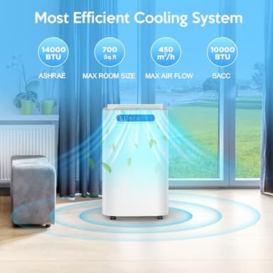 Humhold Portable Air Conditioners 14000Btu with Remote Control, 3-in-1 Free Stand Smart Cooling Portable AC Unit with Dehumidifier, Fan, Cools Room up to 700 sq.ft, Auto Swing,24H Timer, Windows Kit - Image 2