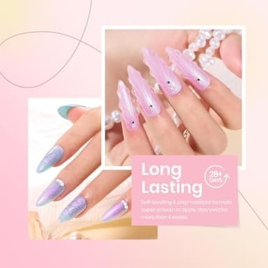 Beetles Pearl Gel Nail Polish, 6 Colors Shimmer Pearl White Pink Purple Mermaid Nail Drawing Gel Polish Soak Off Uv Gel Polish Swirl Shell Thread Effect DIY Manicure Gift for Women - Image 4