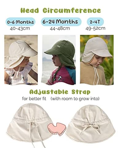 FURTALK Baby Sun Hat with Neck Flap UPF 50+ Adjustable Baby Boys Girls Summer Beach Hat for Traveling Swim Hat Beige - Image 5