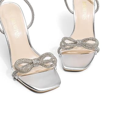 DREAM PAIRS Women's Double Bowknots Crystal Sandals Clear Slingback Heels Square Toe Shoes for Party Wedding Brielle,Size 9,Silver,SDHS2389W - Image 5