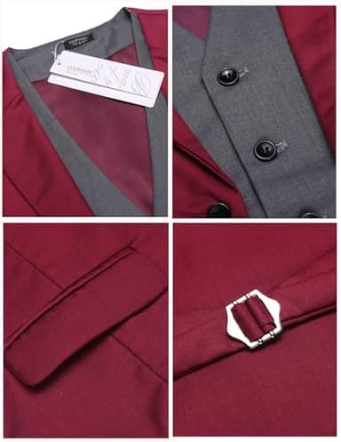 COOFANDY Men's Layered Suit Vest Business Dress Vests Formal Wedding Waistcoat Slim Fit Wine Red - Image 5
