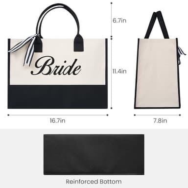 BAGAIL Initial Tote Bag, Personalized Birthday Gifts for Women, Teacher, Friends, Mom, Wedding, Monogrammed Beach Bag(1pcs-Ivory, Bride) - Image 5
