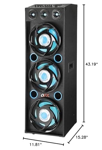 QFX SBX-412300BT TWS Bluetooth Triple 12” Woofer Triple 1” Tweeter Recording High-Performance PA Cabinet Speaker with 10-Band Graphic EQ, 2 Microphone Inputs, Guitar Input, and AUX Input, Blue - Image 13