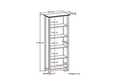 SIMPLIHOME Amherst Bookcase - 70 inch Tall 5-Shelf Solid Wood Bookshelf in White, Transitional Storage for Living Room, Study Room or Office with Adjustable Shelves and Tapered Legs - Image 3