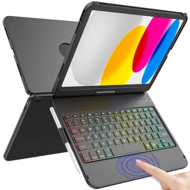 for iPad A16 11th Generation/10th Generation Case with Keyboard,Touch Keyboard for iPad 11" /10th Gen 10.9 inch 2022-10 Color Backlight, 360° Rotatable Protective Cover (Black) - Image 1