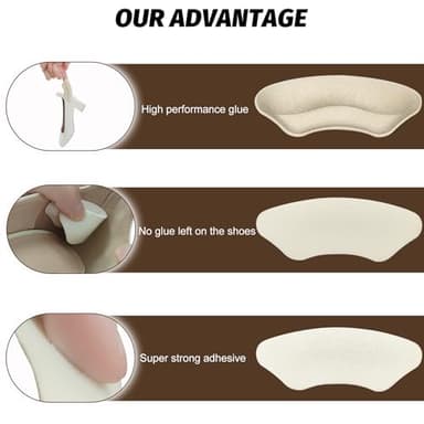 Ouzorp Heel Pads for Shoes-4 Pairs Heel Grips Inserts Cushion for Womens Men Shoes, Heel Pads Snugs for Shoe Too Big, Improved Shoe Fit and Comfort, Prevent Heel Slip and Blister-Pale Apricot+Black - Image 3