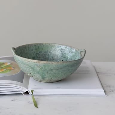 Creative Co-Op Stoneware Berry Bowl with Handles, Aqua Reactive Glaze - Image 2