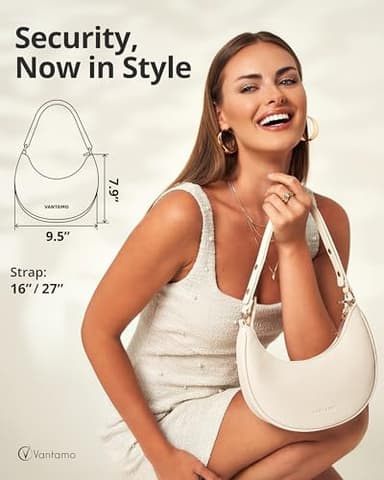Vantamo Crescent Bags For Women with RFID Protection, Half Moon Clutch Purses for Women with Anti-Theft Clip for Extra Safety, Premium Smooth PU Leather Handbags for Work & Going Out, Nude Purse - Image 2