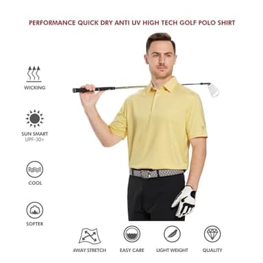 M MAELREG Polo Shirts for Men Short Sleeve Performance Moisture Wicking Quick Dry Casual Collared Men’s Polo Shirts Yellow - Image 5