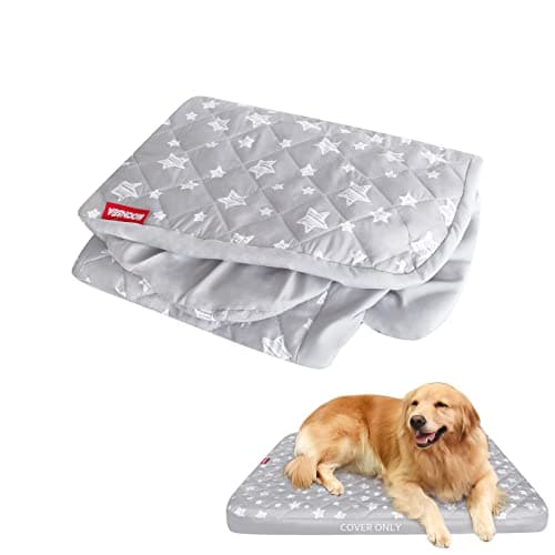 Waterproof Dog Bed Covers Replacement Washable Pet Hair Easy to Remove, Noiseless Quilted Puppy Pet Bed Cover Lovely Grey Star Print 35x44 Inches, for Dog/Cat, Cover Only - Image 1