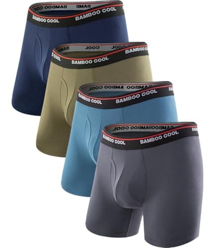 BAMBOO COOL Men's Underwear 4 Pack Boxer Briefs Soft Breathable Underwear for Men with Open FLY POUCH(L) - Image 1