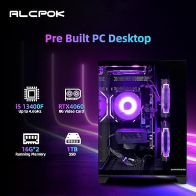 ALCPOK Gaming PC Desktop Computer,Intel Core i5 13400F,RTX 4060 8G,32GB DDR4 RAM 1TB SSD,ARGB Fan,Prebuilt Computer Tower for Gaming and Office - Image 2