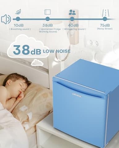 Upstreman 1.7 Cu.ft Mini Fridge with Freezer, Dorm Essentials, Adjustable Thermostat, Energy Saving, Low Noise, Single Door Compact Refrigerator for Dorm, Office, Bedroom, Blue-FR17 - Image 5