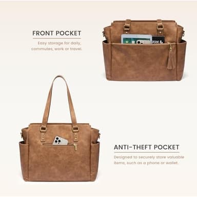 LOVEVOOK Laptop Tote Bag for Women 15.6 Inch Vintage Work Bag with Large Cup Holder, Waterproof Computer Teacher Bag - Image 7