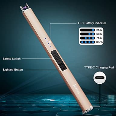 SUPRUS Electric Lighter Arc Windproof Flameless USB Rechargeable Lighter with Safety Lock for Candle BBQ Camping (Champagne Gold) - Image 2