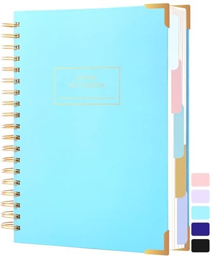 Hardcover Spiral Notebook with Tabs 8"x10" Large Spiral Lined Journals for Women with Dividers 240 Pages College Ruled Composition Notebook 5 Subject Notebook for Work, Back to School, Gifts, Blue - Image 1