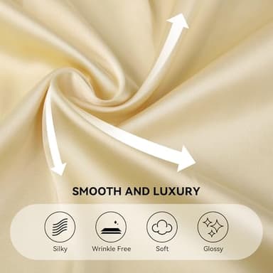 Eabel.C Women's Satin Silk V Neck Button Down Shirts Long Sleeve Casual Business Shirt Dress Blouses,Champagne,XXL - Image 3