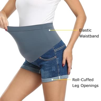 fitglam Women's Maternity Jean Shorts Over Belly Pregnancy Denim Shorts Maternity Casual Lounge Clothes - Image 3
