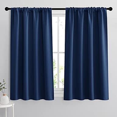 RYB HOME Blackout Curtains for Bedroom - Light Block Insulating Privacy Solar Curtain Set for Kitchen Living Room Home Theater Basement, 42 x 45 per Panel, Navy Blue, 2 Pcs - Image 1