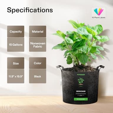 VIVOSUN 5-Pack 15 Gallon Plant Grow Bags, Heavy Duty Thickened Nonwoven Fabric Pots with Handles - Image 2