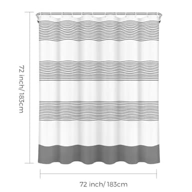 NECHEGI Shower Curtain Washable Cloth Bathroom Shower Curtain with 12 Hooks and Weighted Bottom, Fabric Rustic Striped Shower Curtain 72x72 Inches Grey - Image 6