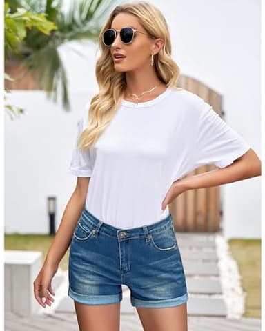 LookbookStore Denim Jean Shorts for Women Summer High Waisted Short Jeans Cuffed Casual Denim Shorts Vintage Medium Blue Size Large - Image 6