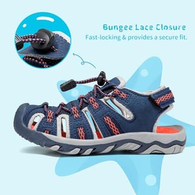 DREAM PAIRS Boys Girls Summer Outdoor Athletic Sport Sandals Walking Hiking Hook and Loop Adjustable Multicolor for Toddler/Little/Big Kids,Size 1 Little Kid,Navy/Light/Grey/Orange,160912-K - Image 2