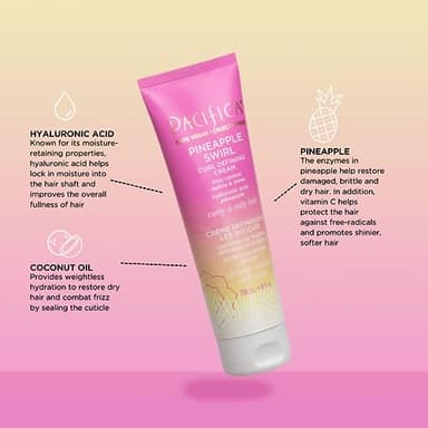 Pacifica Pineapple Swirl Curl Defining Cream – Curl Cream for Curly Hair, Curly Hair Products with Coconut Oil and Hyaluronic Acid, Styling for Bouncy Waves Without Crunch - 4 Oz - Image 7
