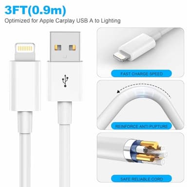 Car Apple Carplay Cable,USB A to Lightning Cable 3FT Compatible with iPhone 14 13 12 11 Pro Max XR XS X Charger Cord,Car Charging Cord - Image 5