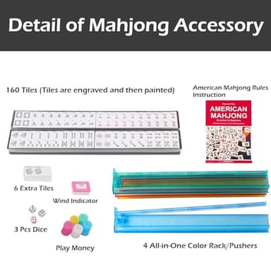 GUSTARIA American Mahjong Game Set, 166 Premium White Tiles, 4 All-in-One Color Rack/Pushers, Classic Complete Mahjong Tile Set with Black Carrying Bag - Image 3