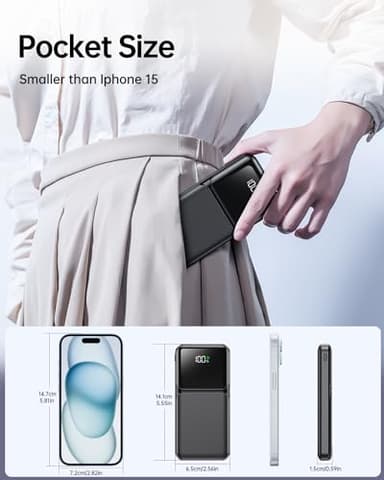 Portable Charger with Built in Cable - Power Bank Fast Charging 22.5W USB C 10000mAh LED Display Travel Battery Pack 5 Outputs & 3 Inputs for iPhone Samsung Android iPad Phones Tablets etc - Image 6