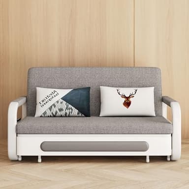 NessCarsti Pull-Out Sofa Daybed with Trundle - Versatile Futon Sleeper Couch for Living Room and Small Spaces (34.6"" D x 50.3"" W x 34.2"" H)- Gray/White Sofa Bed - Image 5