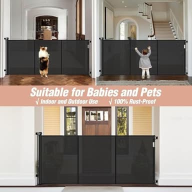 Reinforced 42" Tall x 75" Wide Retractable Baby Gate with Support Rods - Prevents Crawling Under Extra Tall Pet Gate Indoor Mesh Gate Outdoor Long Baby Gate Tall Dog Gates for Doorways, Black - Image 4