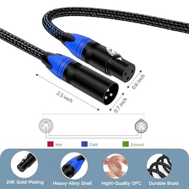Anewbig XLR Cables 25ft 6 Pack - Male to Female Braided Shielded Microphone Cable, 3-Pin Copper Conductors XLR Speaker Cords for Microphone, Mixer, DMX & PA Systems(Colorful) - Image 2