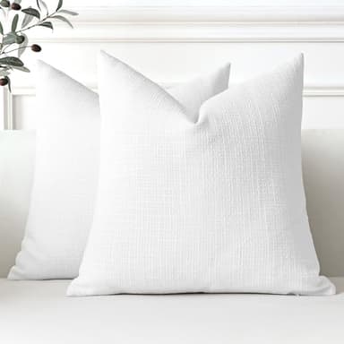 OTOSTAR Set of 2 Linen Throw Pillow Covers with Inserts Included Decorative Square Pillowcases with Inserts 20x20 Inch for Home Decor Sofa Bedroom Car 50 x 50 CM Pure White - Image 8